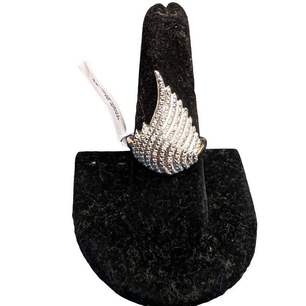 Palm Beach Jewelry Sterling Silver Gold Plated Ring Angel Wing CZ stones Size 8.